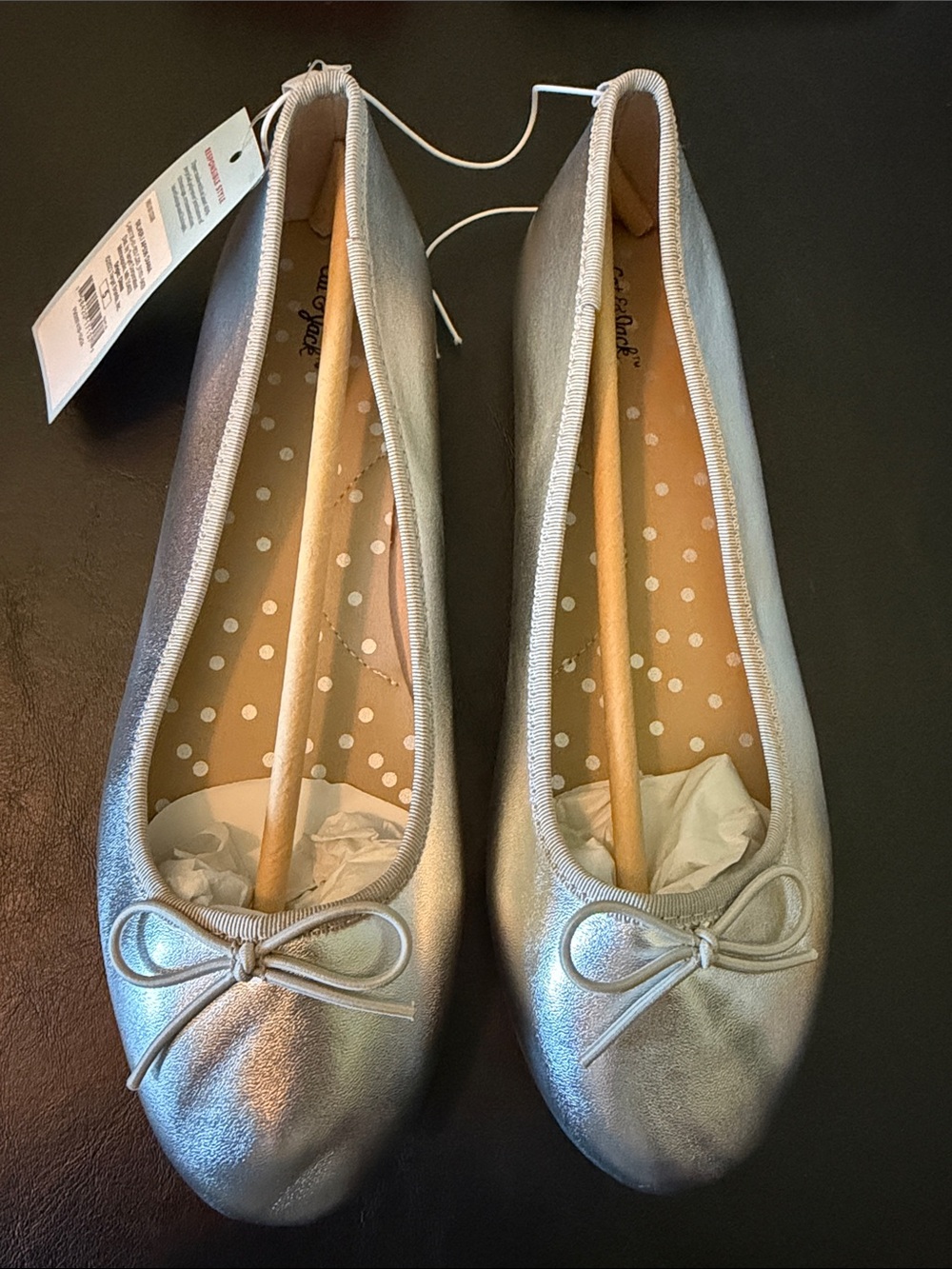 Cat & Jack Silver Ballet Flats - Classic Bow size 5